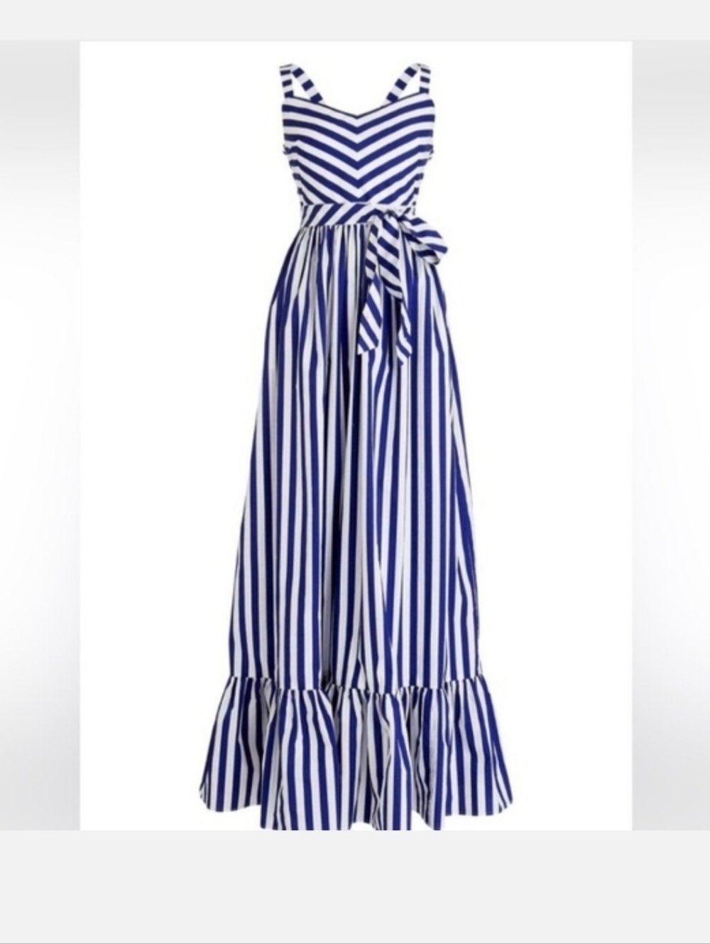 J CREW Blue White Cabana Stripe Ruffle Maxi Dress NWT - Picture 8 of 9